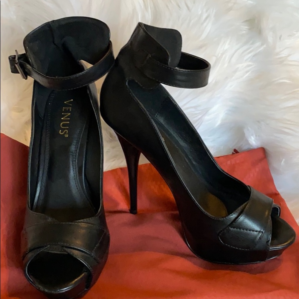 Black leather heels